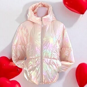 Yizuxue Fashion New Womens Puffer coat Jacket Pink Opalescent Pearl Hooded Med